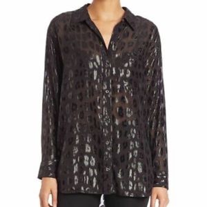 EQUIPMENT Black Daddy Cheetah Metallic Silk Button Down Shirt Top Blouse
